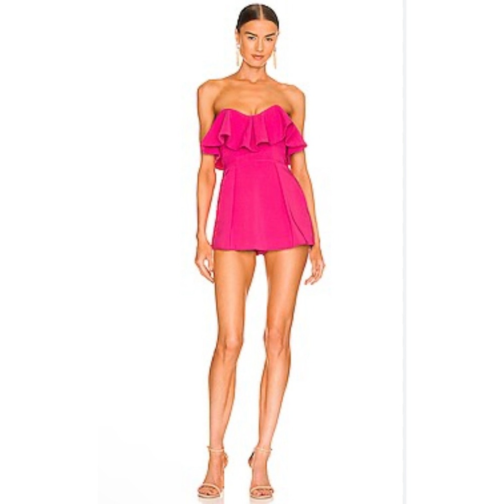 NBD Hot Pink Strapless Ruffle Romper
